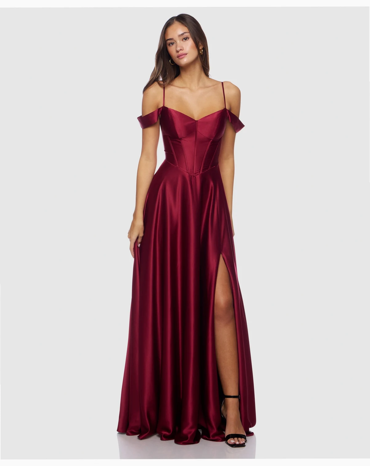 Juniors' Off-The-Shoulder Charmeuse Gown