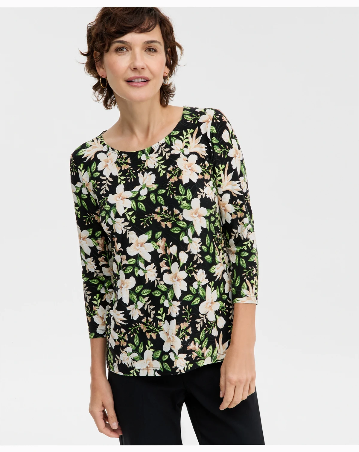 Women's Floral Bouquet Jacquard 3/4-Sleeve Top, Macy's Exclusive