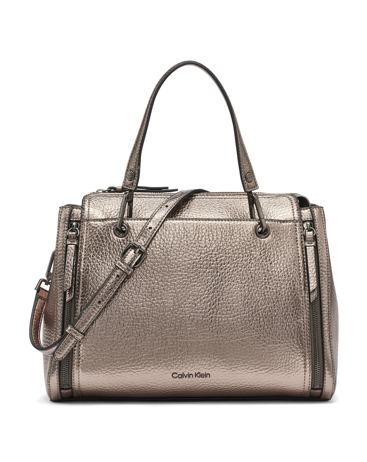 Garnet Triple Compartment Top Zipper Metallic Satchel