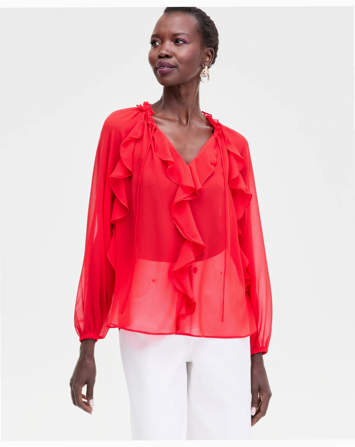 Women's Ruffle-Trim V-Neck Blouse, Macy's Exclusive