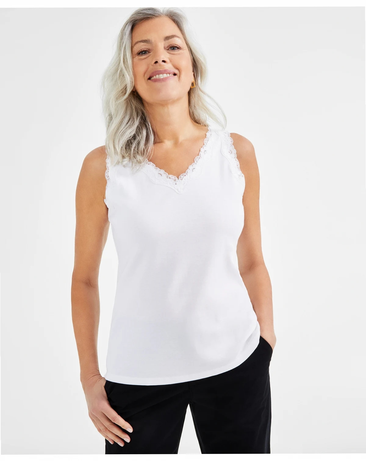 Women's Lace-Trim Cotton Tank Top, Exclusively at Macy's