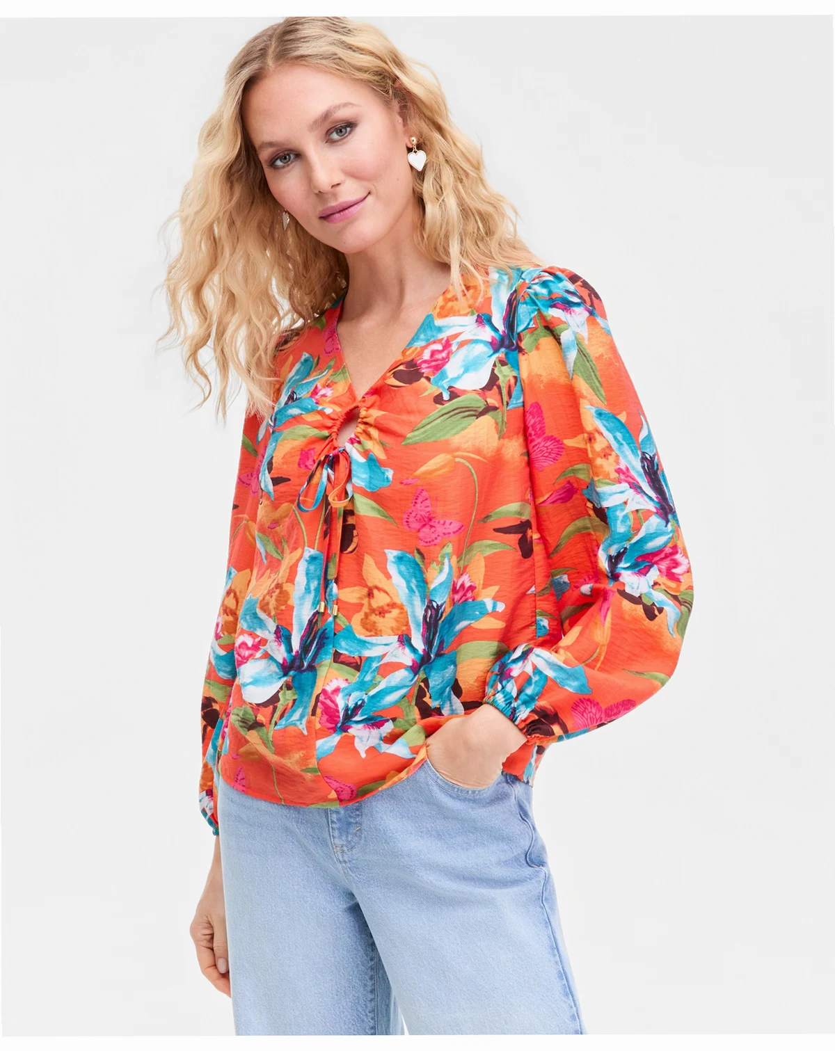 Women's Floral-Print Keyhole Blouse, Macy's Exclusive