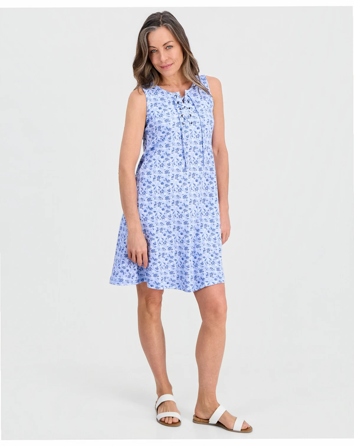 Petite Floral Knit Sleeveless Lace-Up Dress, Macy's Exclusive