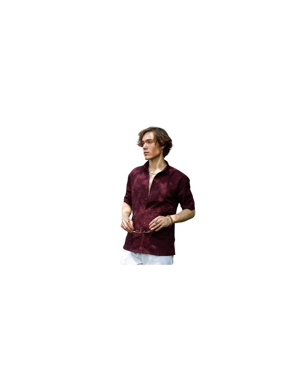 Men's Wine Red Foliage-Tactile Shirt