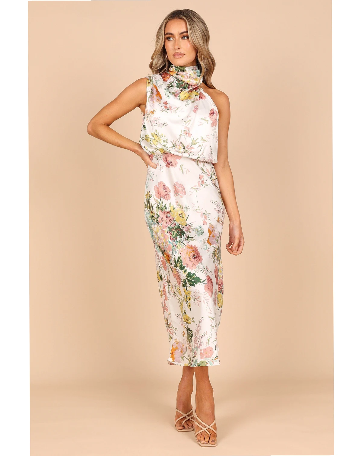 Womens Anabelle Halter Neck Midi Dress