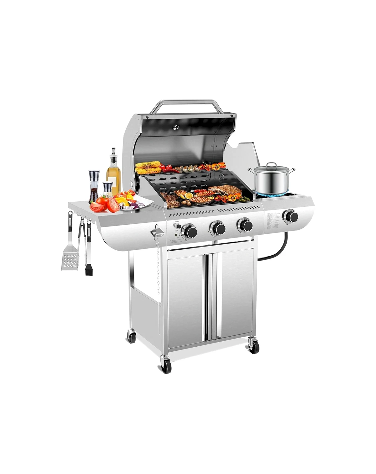 3-Burner Gas Grill, 34,000 BTU, Stainless