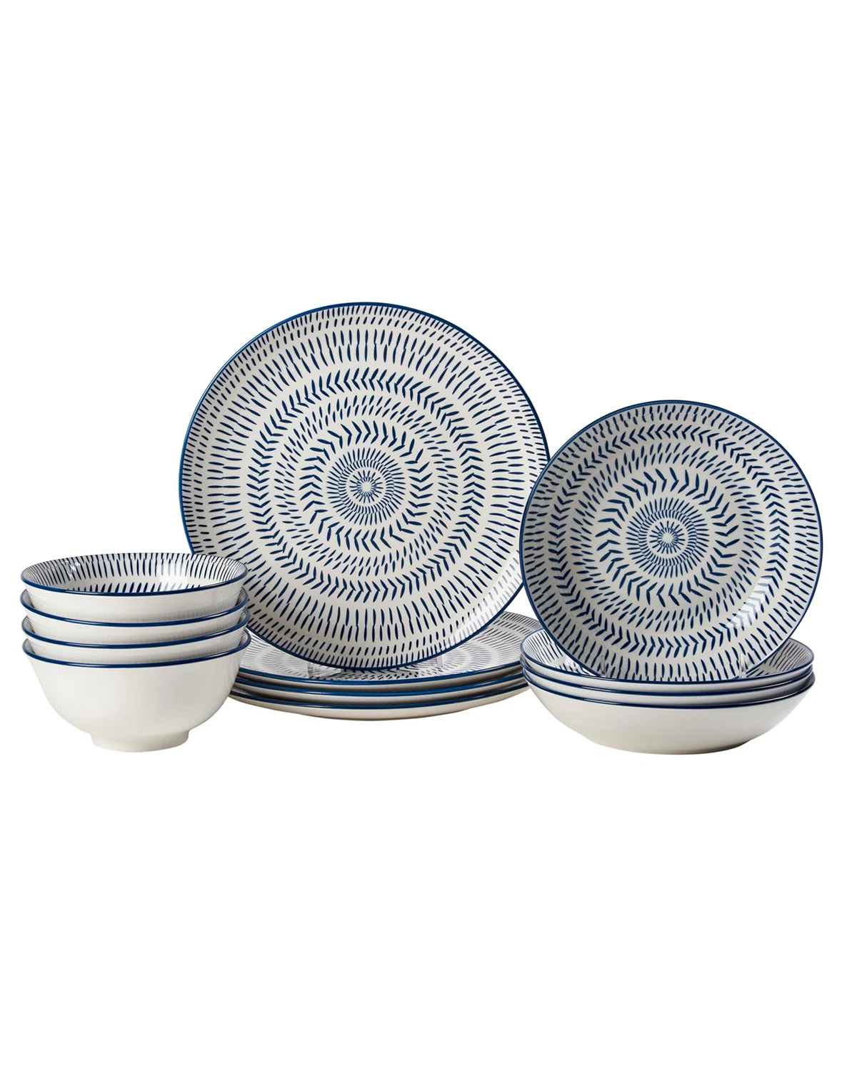 Navy Pad Print 12 Pc. Dinnerware Set, Service for 4