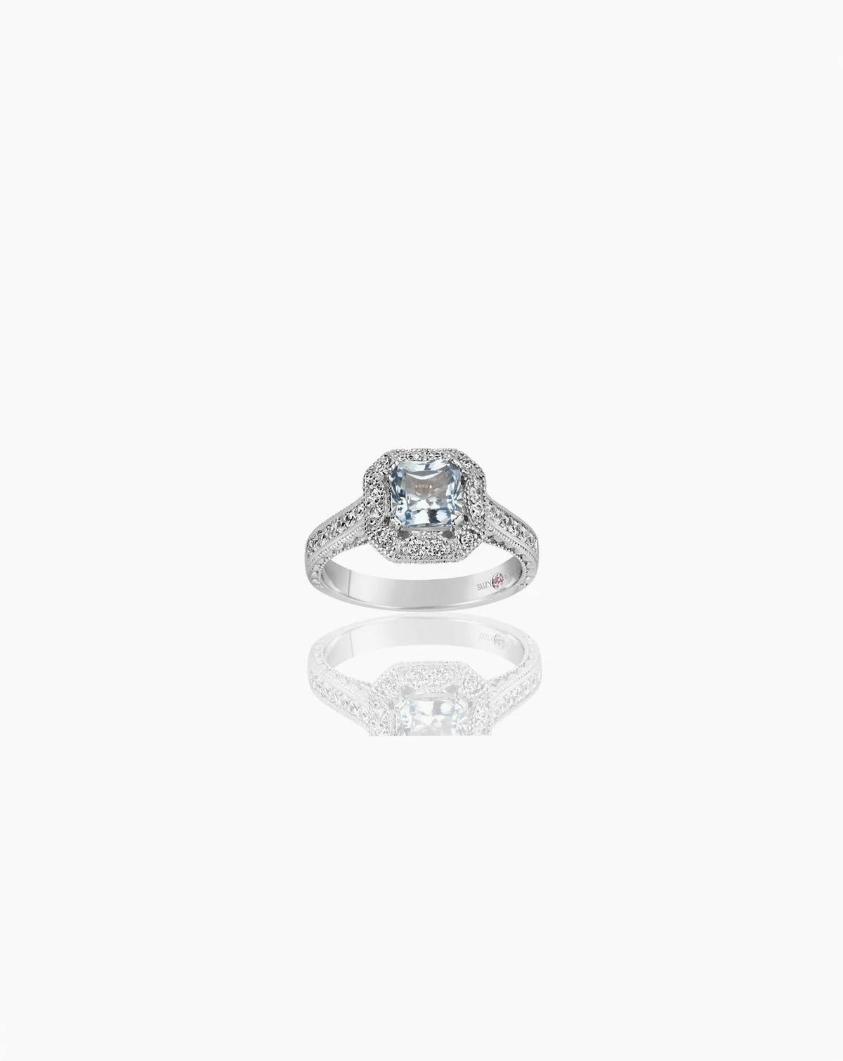 Suzy Levian Sterling Silver Assher Cut Cubic Zirconia Aquamarine Center Stone Ring