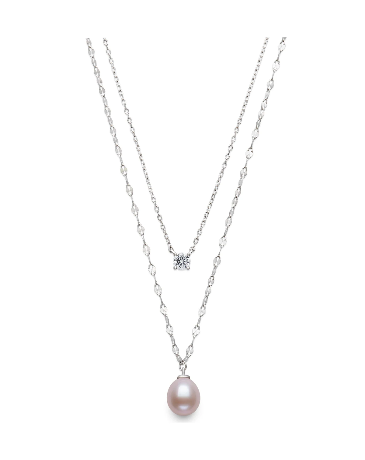 Freshwater Blush Pink Drop Pearl (8-9mm) and Lab Created Sapphire Necklace in Sterling Silver