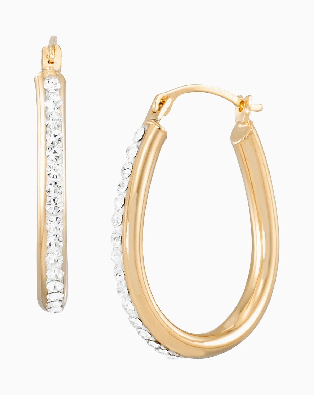 Polished Crystal Hoop Earrings in 14k Yellow Gold Over Sterling Silver