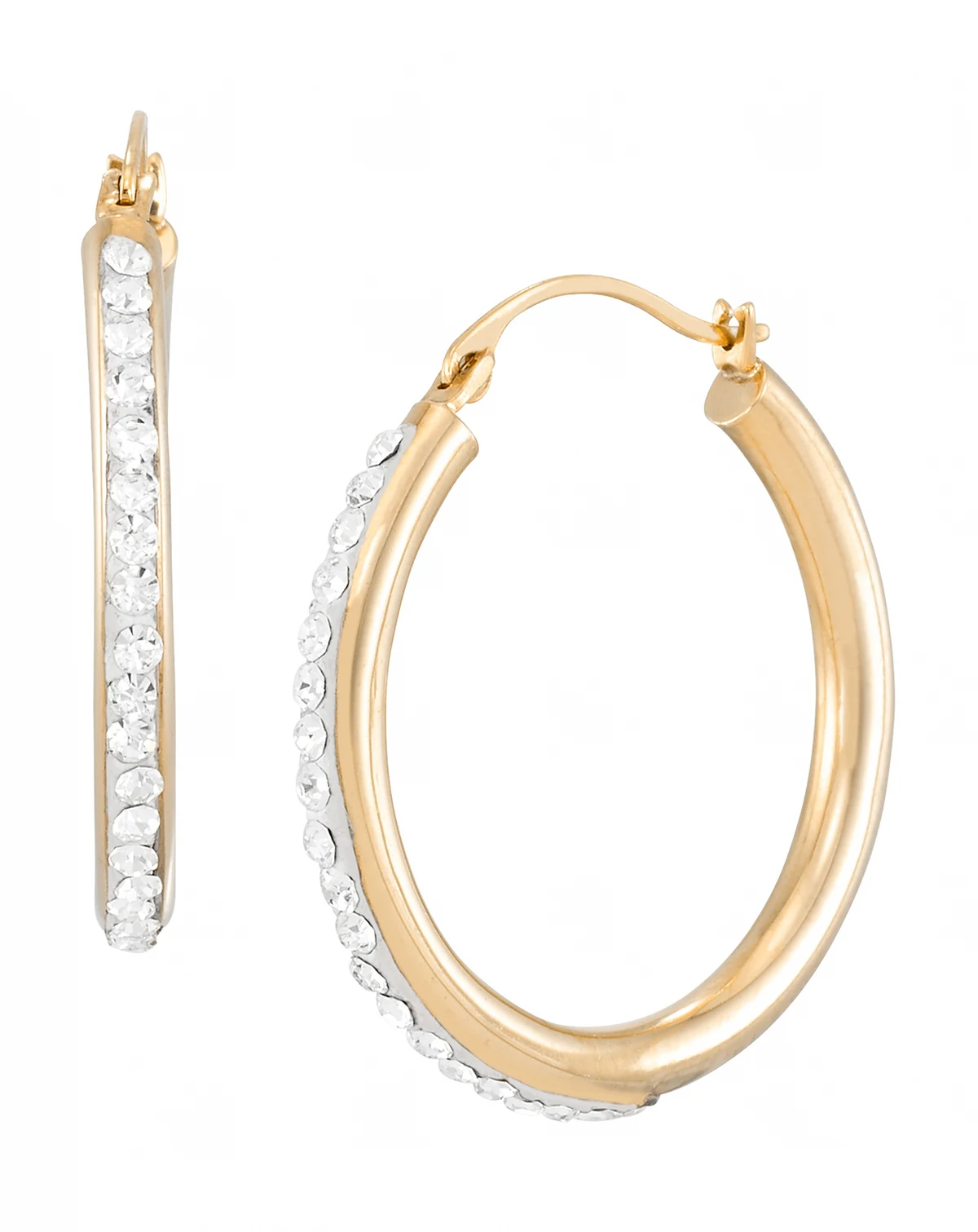 High Polished Crystal Hoop Earrings (1/7 ct. t.w.) in 14k Yellow Gold Over Sterling Silver