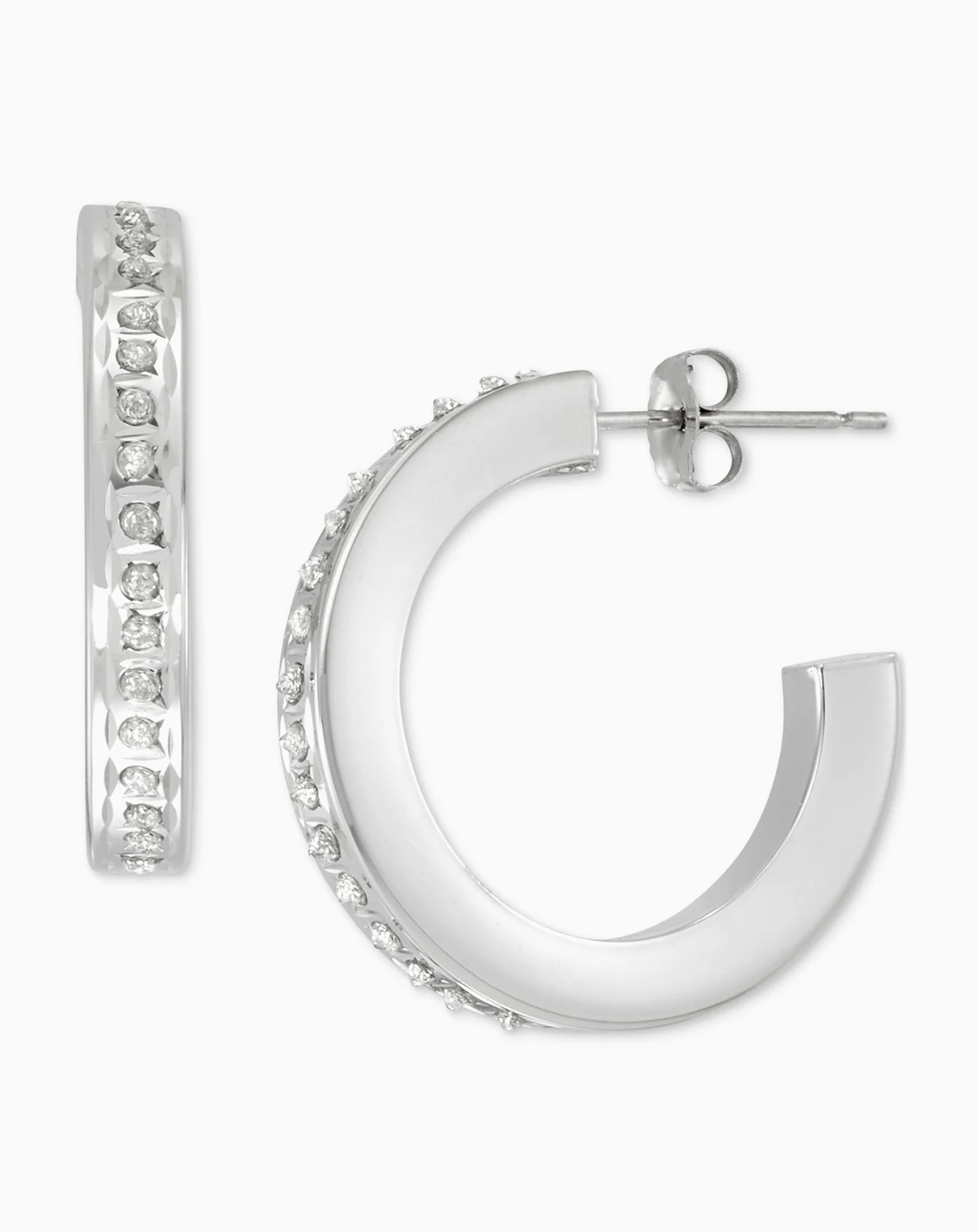 Diamond Accent Fascination C Shape Hoop Earrings in 10k White Gold (7/8")