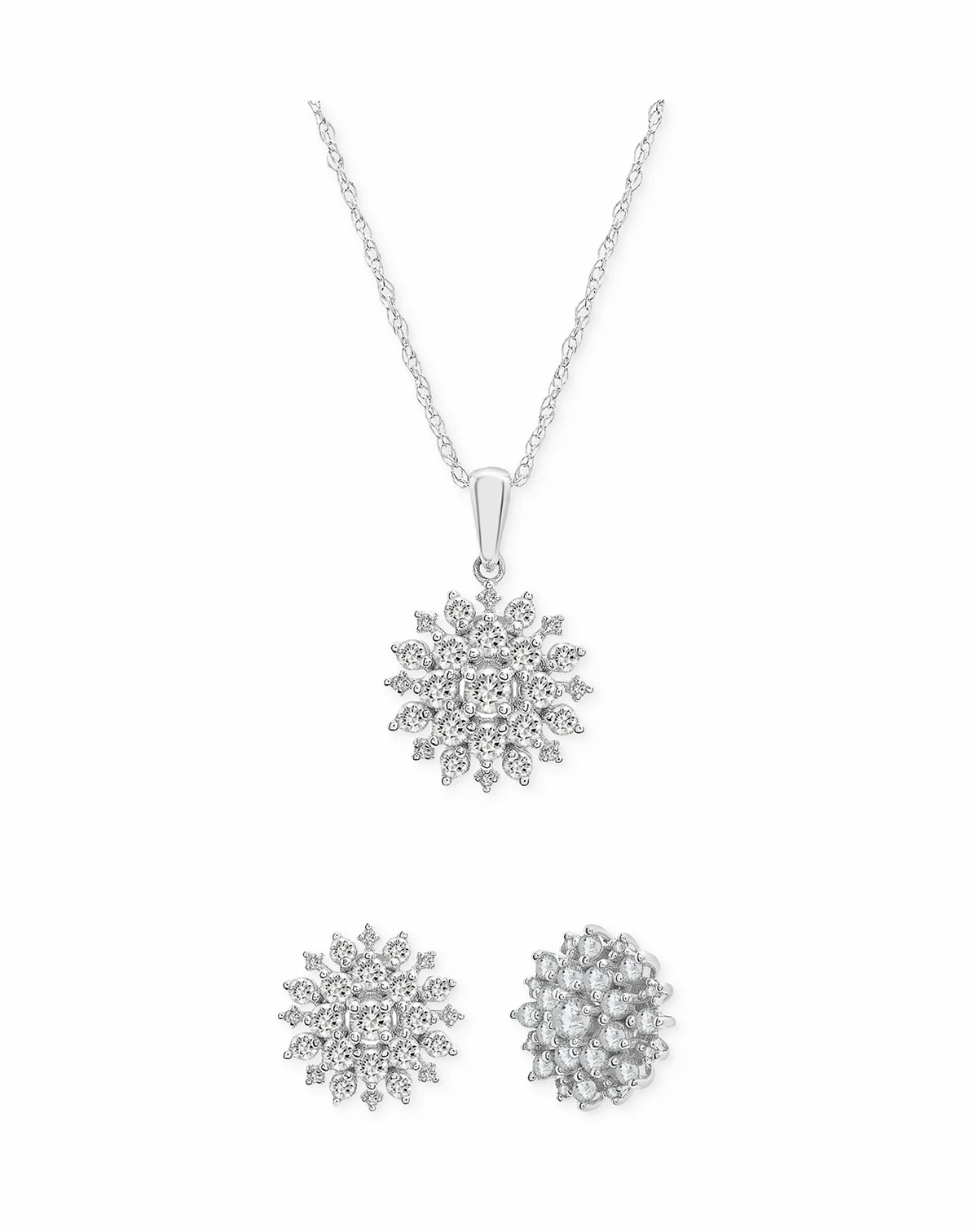 2-Pc. Set Diamond Cluster Pendant Necklace & Matching Stud Earrings (1 ct. t.w.) in 14k White Gold, Created for Macy's