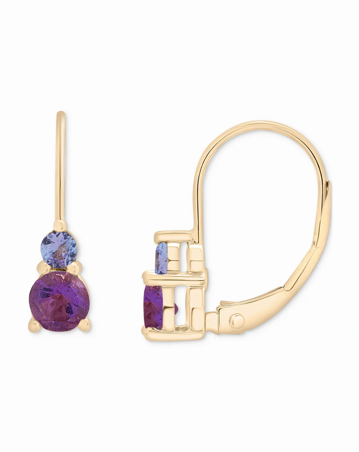 Amethyst (1/2 ct. t.w.) & Tanzanite (1/6 ct. t.w.) Leverback Hoop Earrings in 10k Gold