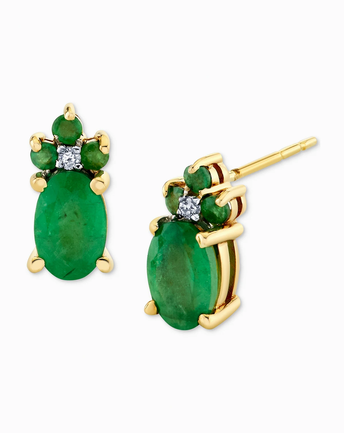 Emerald (1-1/5 ct. t.w.) & Diamond Accent Oval Stud Earrings in 14k Gold