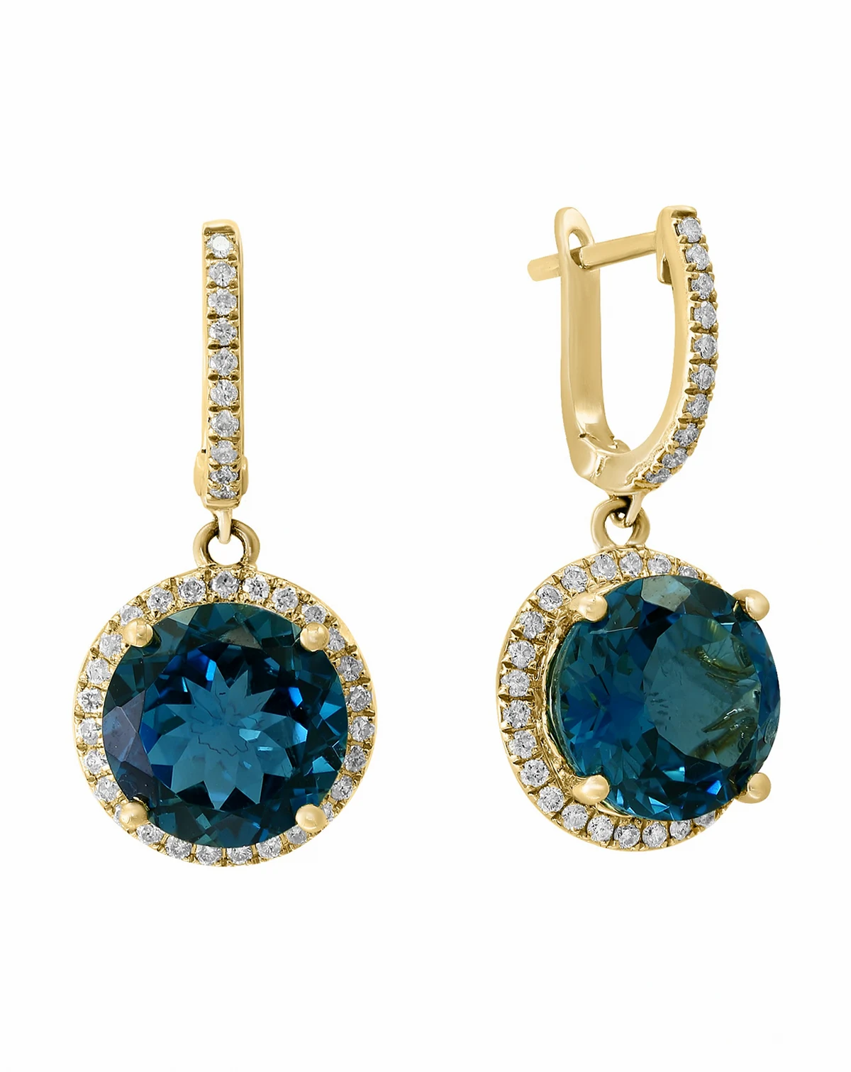 London Blue Topaz (8-1/2 ct. t.w.) & Diamond (3/8 ct. t.w.) Drop Earrings in 14k Gold