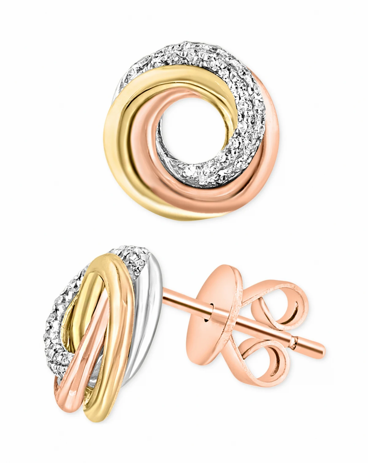 Diamond Swirl Knot Stud Earrings (1/6 ct. t.w.) in 14k Tricolor Gold