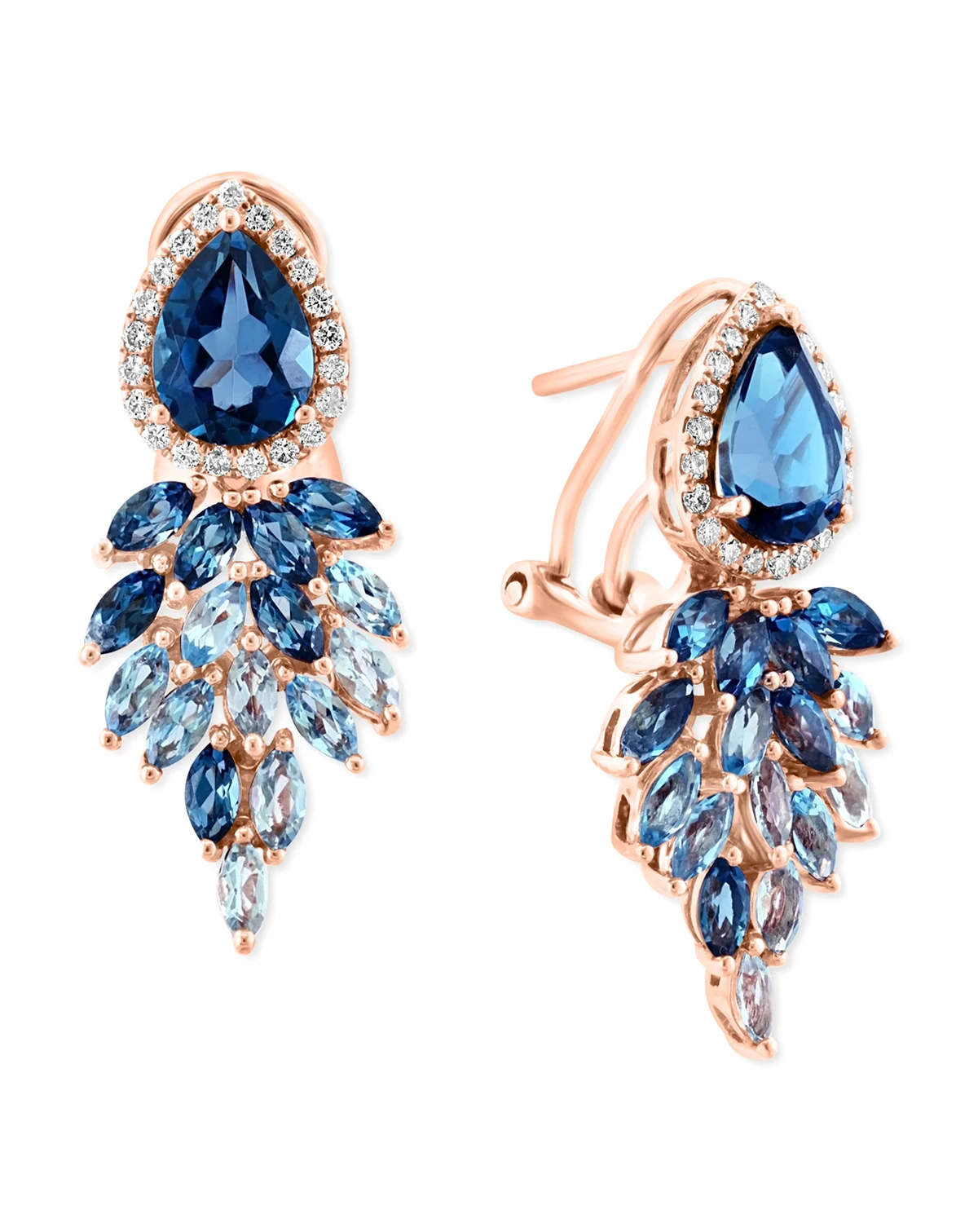 London Blue Topaz (3-3/4 ct. t.w.), Sky Blue Topaz (1-5/8 ct. t.w.) & Diamond (1/4 ct. t.w.) Statement Earrings in 14k Rose Gold