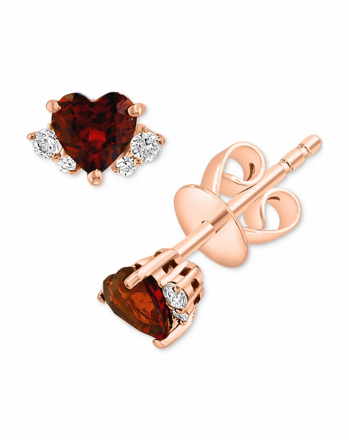 Garnet (3/4 ct. t.w.) & Diamond (1/10 ct. t.w.) Heart Stud Earrings in 14k Rose Gold