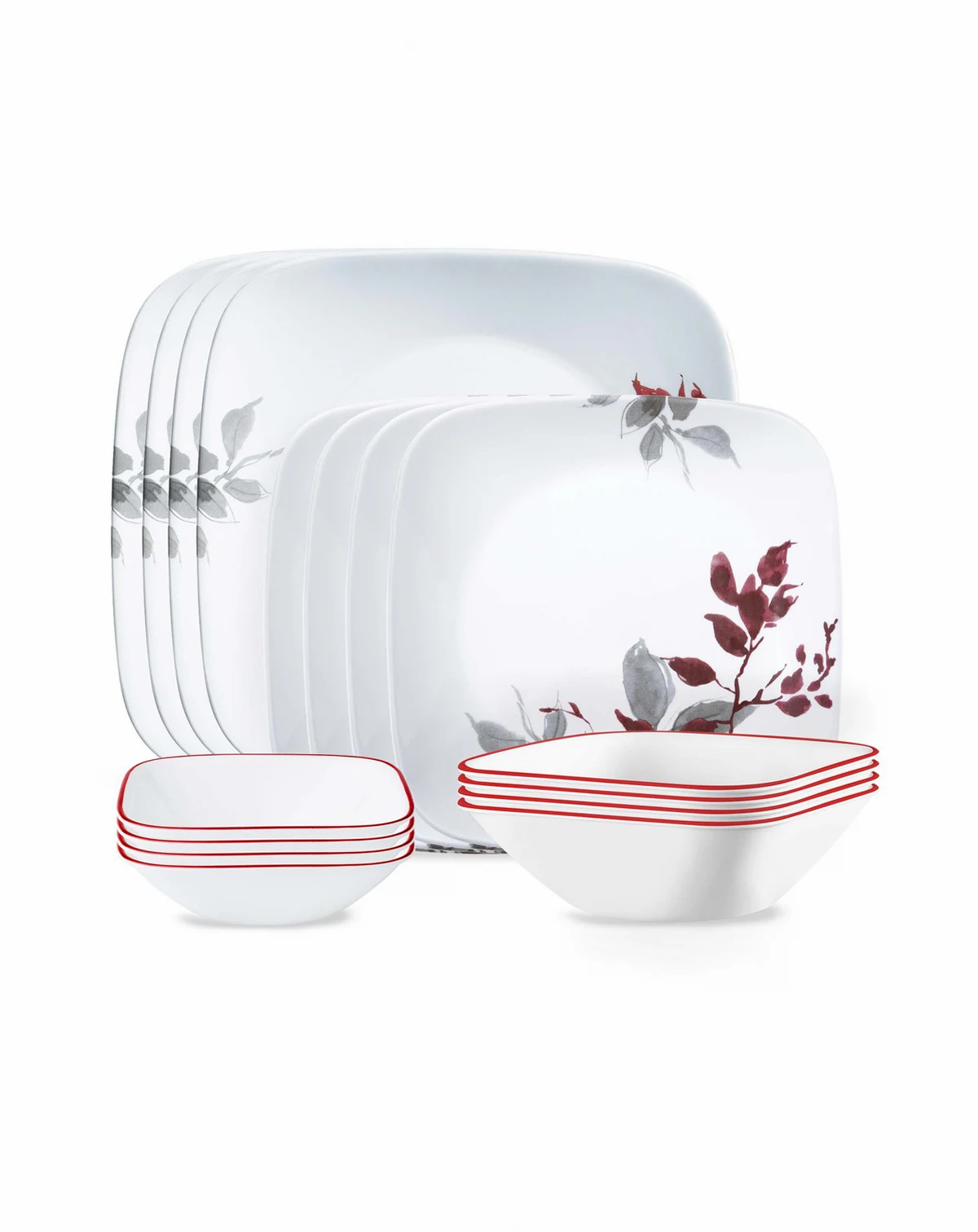 Square Kyoto Leaves 16 Pc. Dinnerware Set, Service for 4