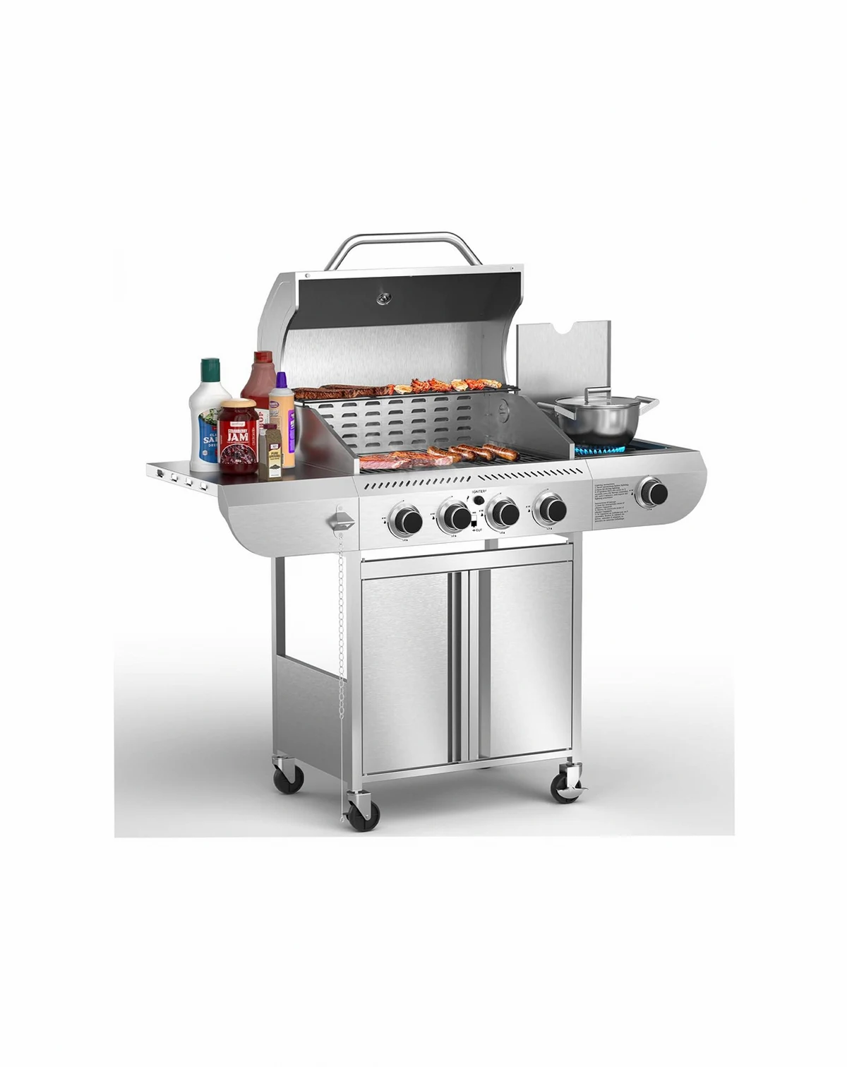 4-Burner Gas Grill with Side Burner, 42,000 BTU