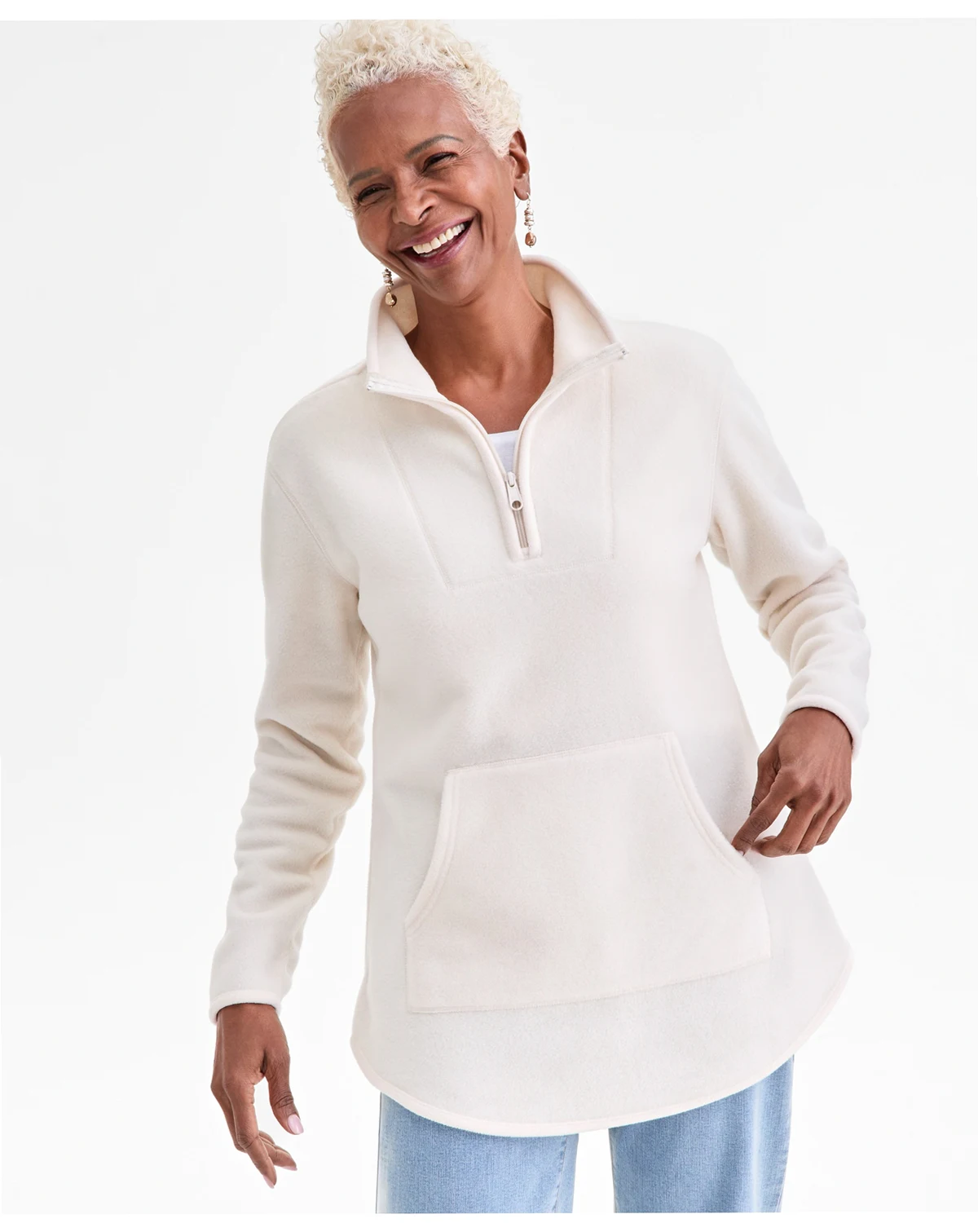 Women's Polar Fleece Quarter-Zip Mock-Neck Sweatshirt, Created for Macy's