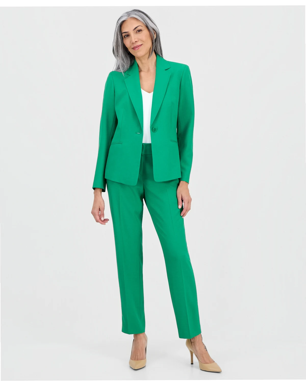 Women's Notch-Lapel Mid-Rise Pantsuit, Regular & Petites