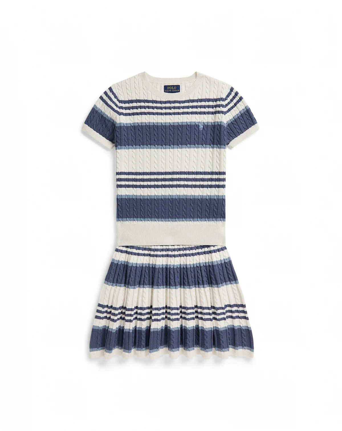 Girls' 7-16 Striped Cable Sweater and Skirt, 2-Piece Set