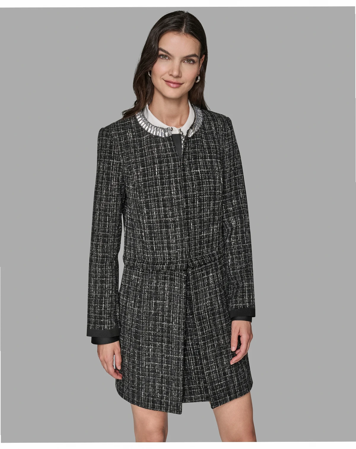 Women's Round Embellished Neck Novelty Convertible Topper Jacket