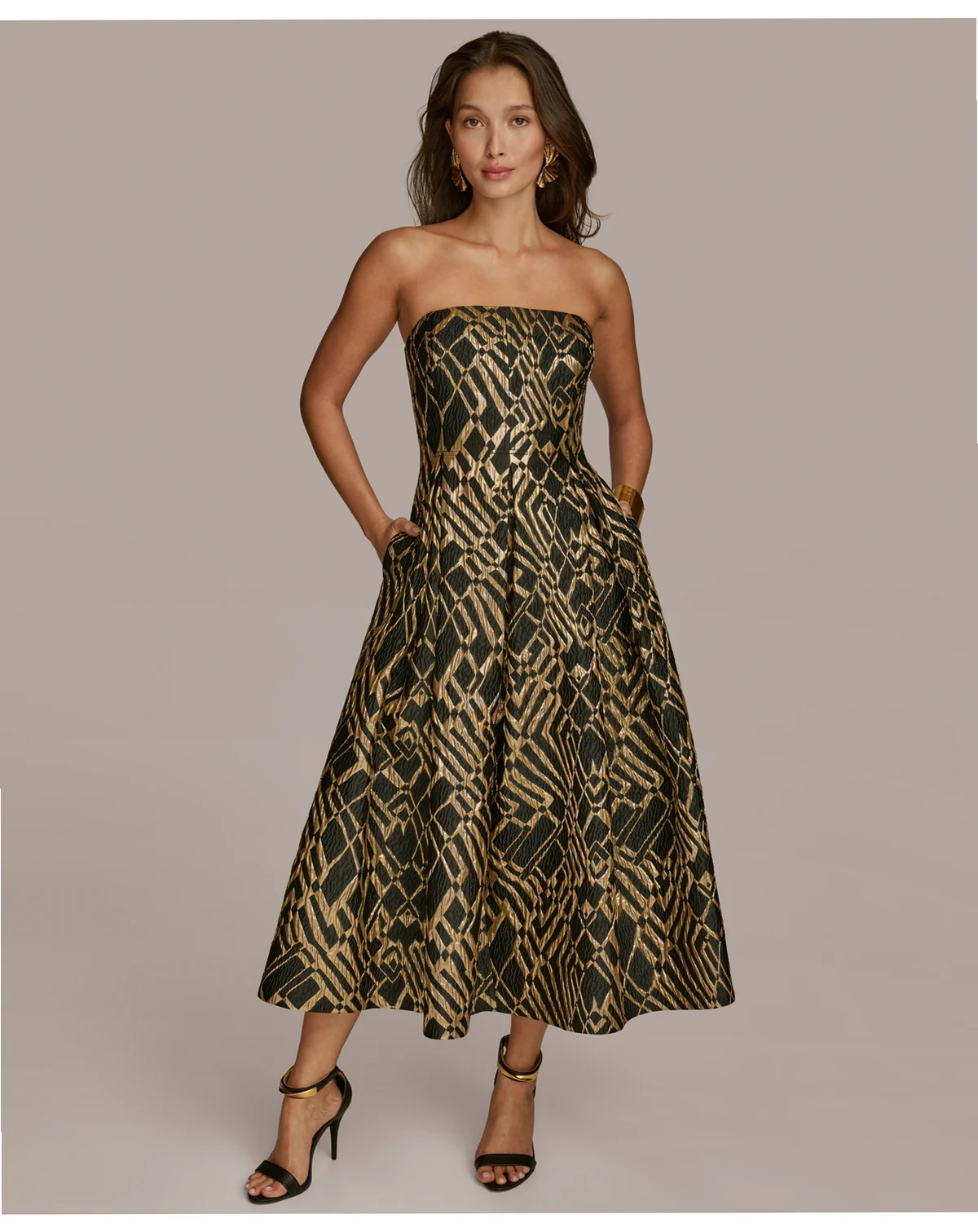 Women's Strapless Fit and Flare Midi Dress