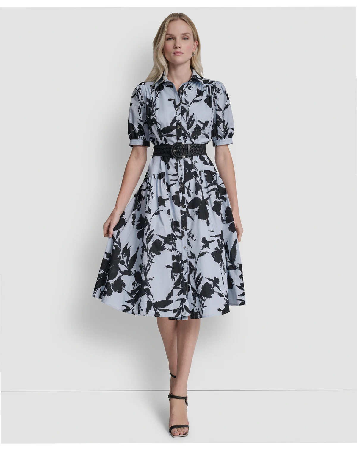 Petite Short-Sleeve Collared Belted Shirtdress