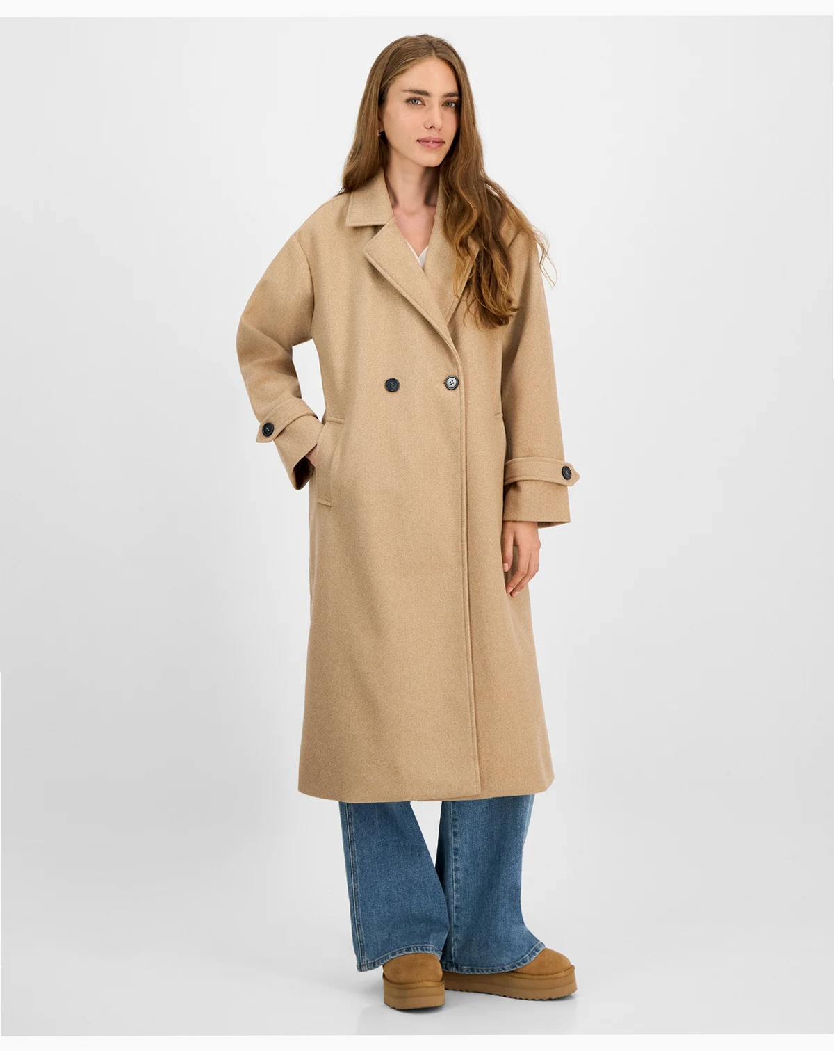 Juniors' Double-Breasted Maxi Coat