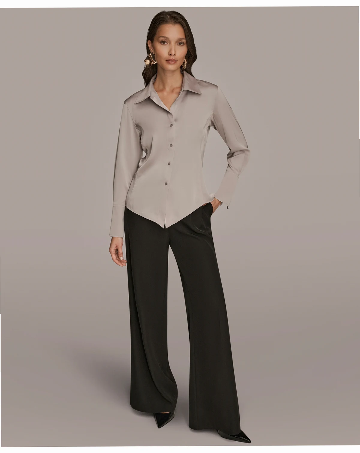 Petite Long-Sleeve Pointy Hem Blouse