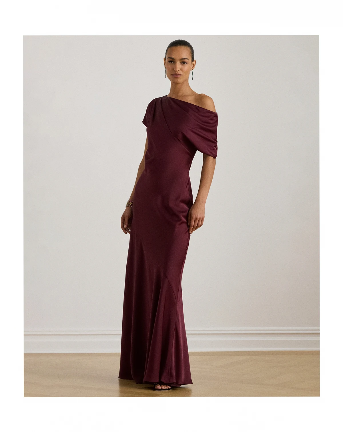 Women's Satin Charmeuse Off-the-Shoulder Gown