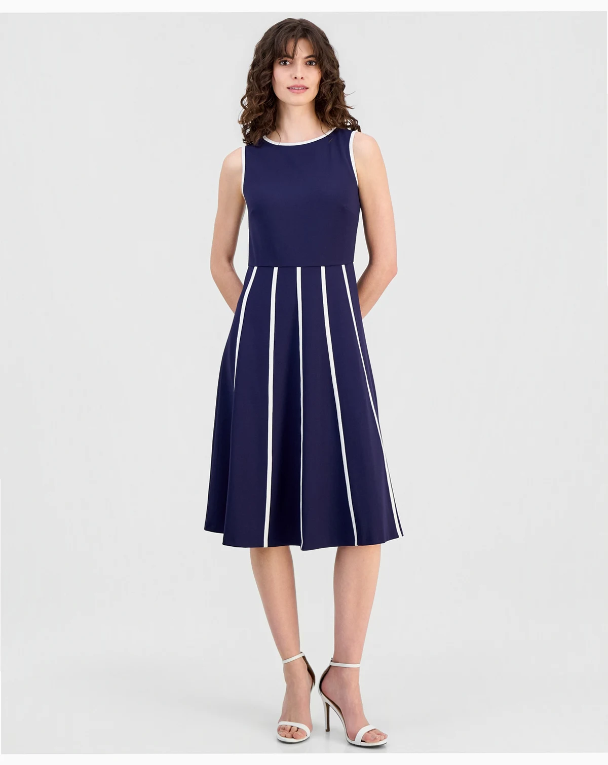 Women's Contrast-Trim Sleeveless Fit & Flare Dress