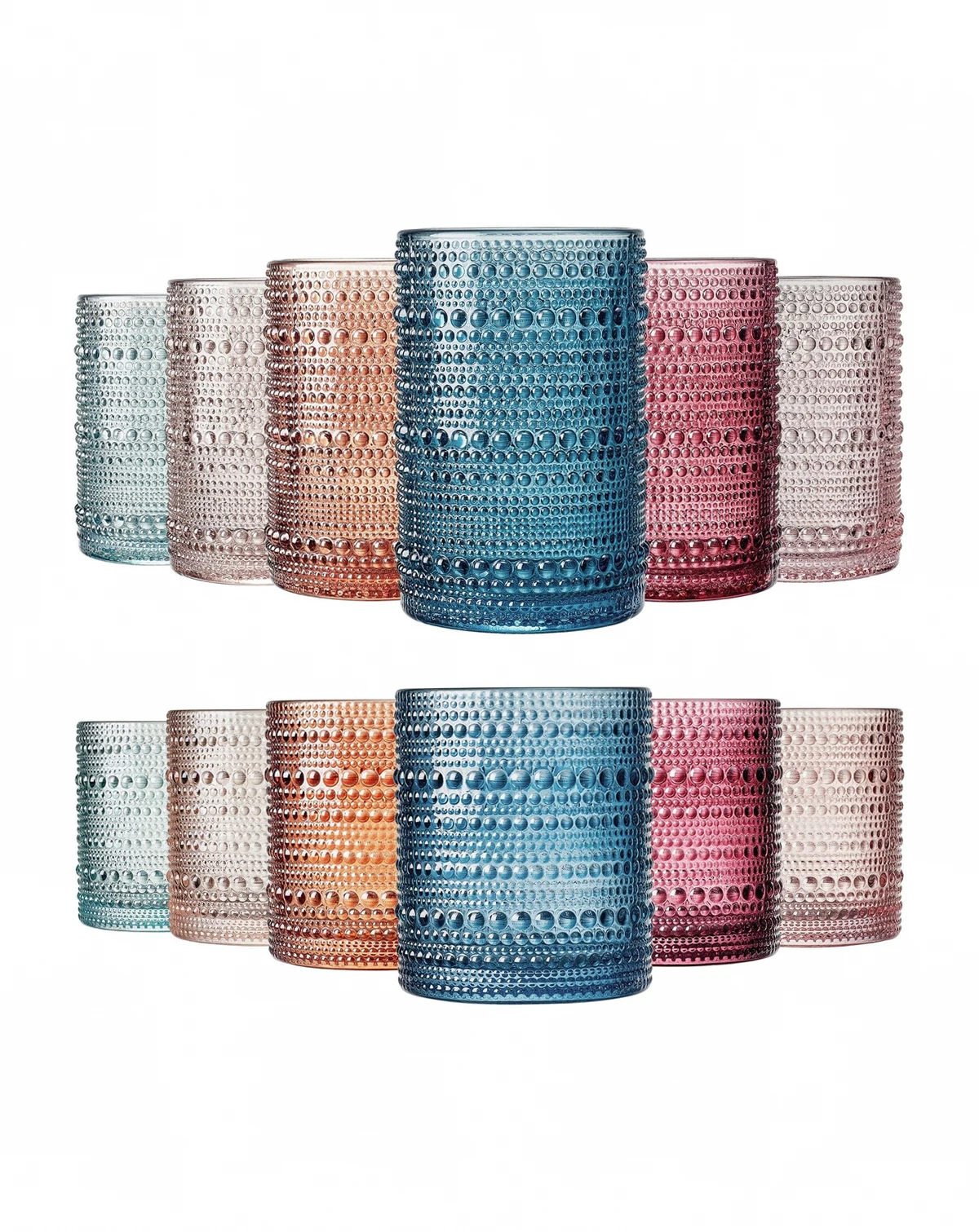 Beaded Hobnail Drinking Glasses, Set of 12