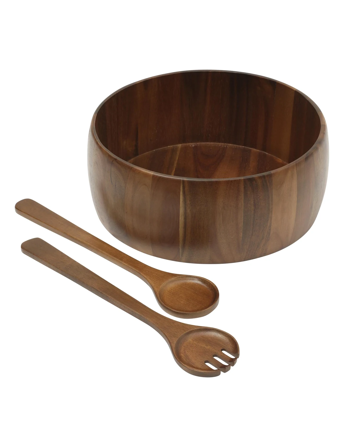 Laurelton 3 Piece Large 13" Acacia Wood Salad Serving Bowl Set w/ 2 Serving Tools