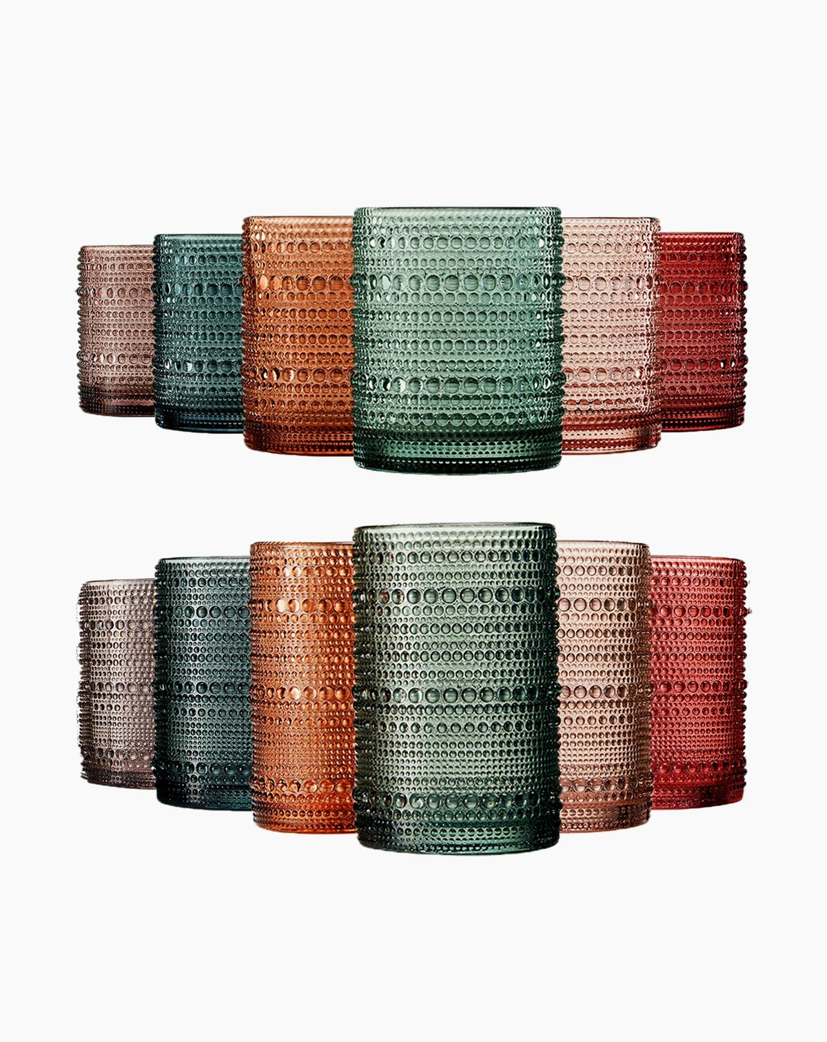 Khen Hobnail Drinking Glasses Pastel Colored Beaded Set of 12