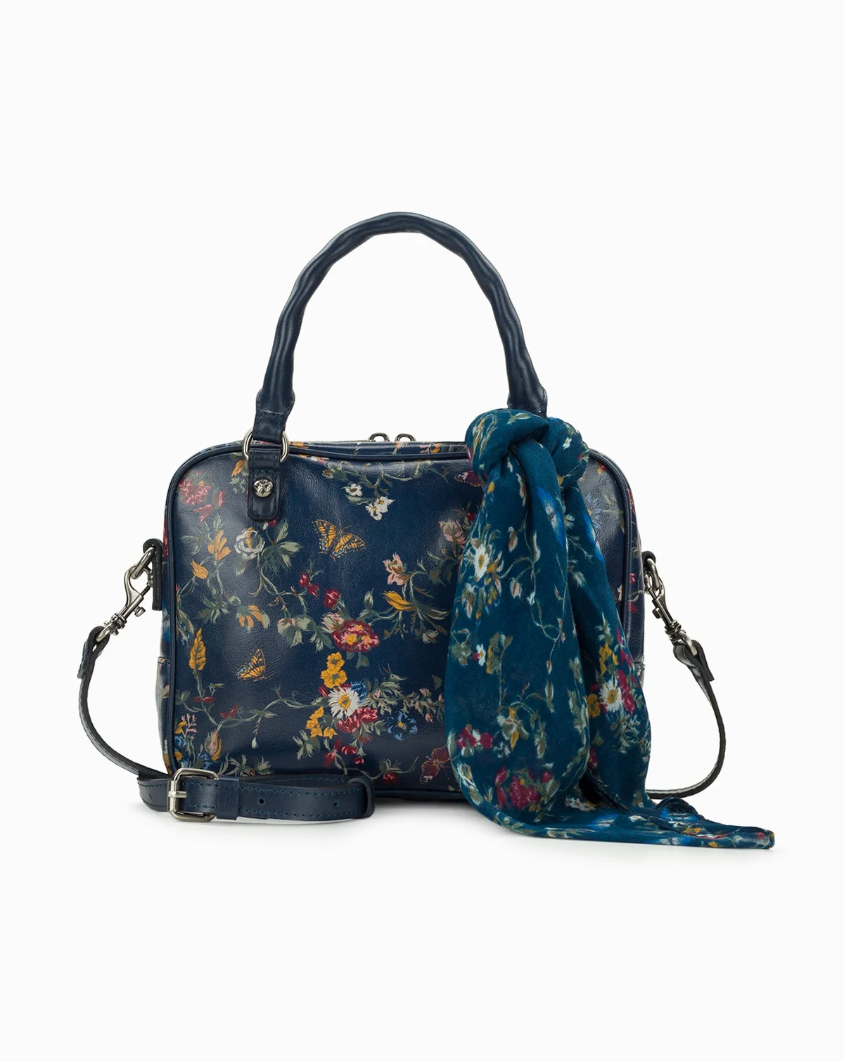 Artena Medium Leather Crossbody Satchel Bag with Scarf