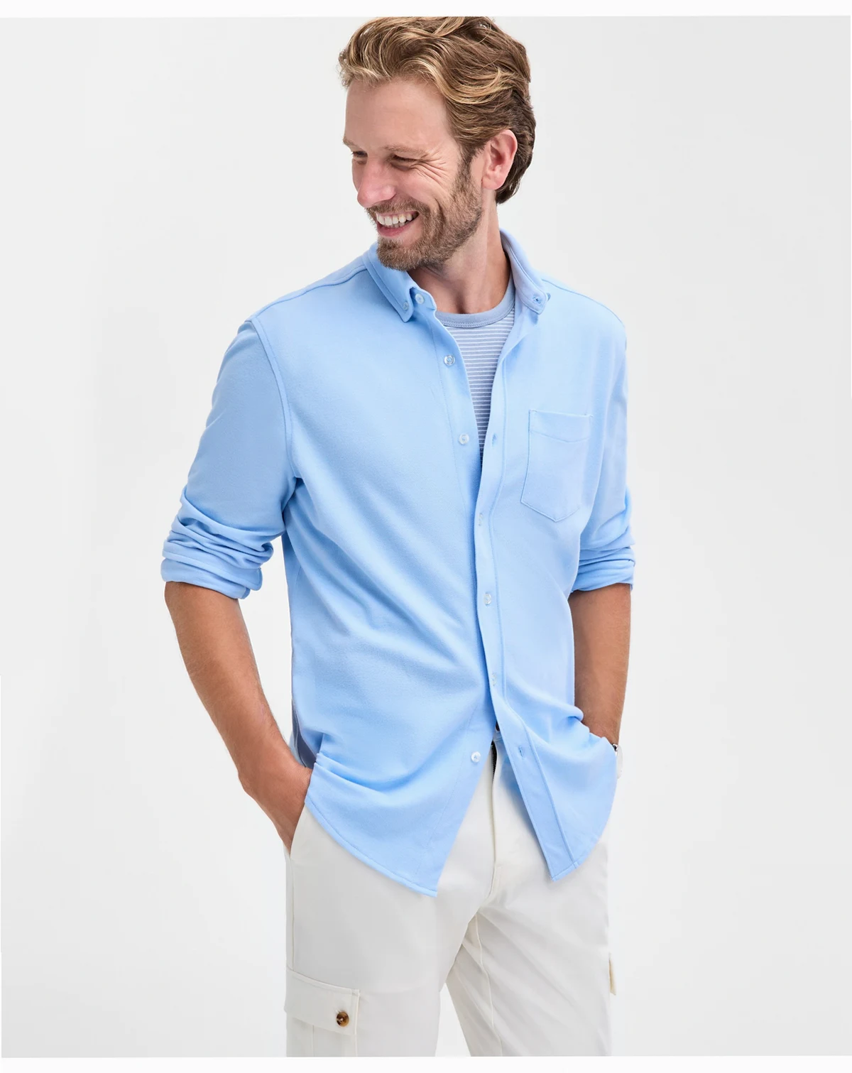 Men's Knit Button-Up Long-Sleeve Shirt, Macy's Exclusive