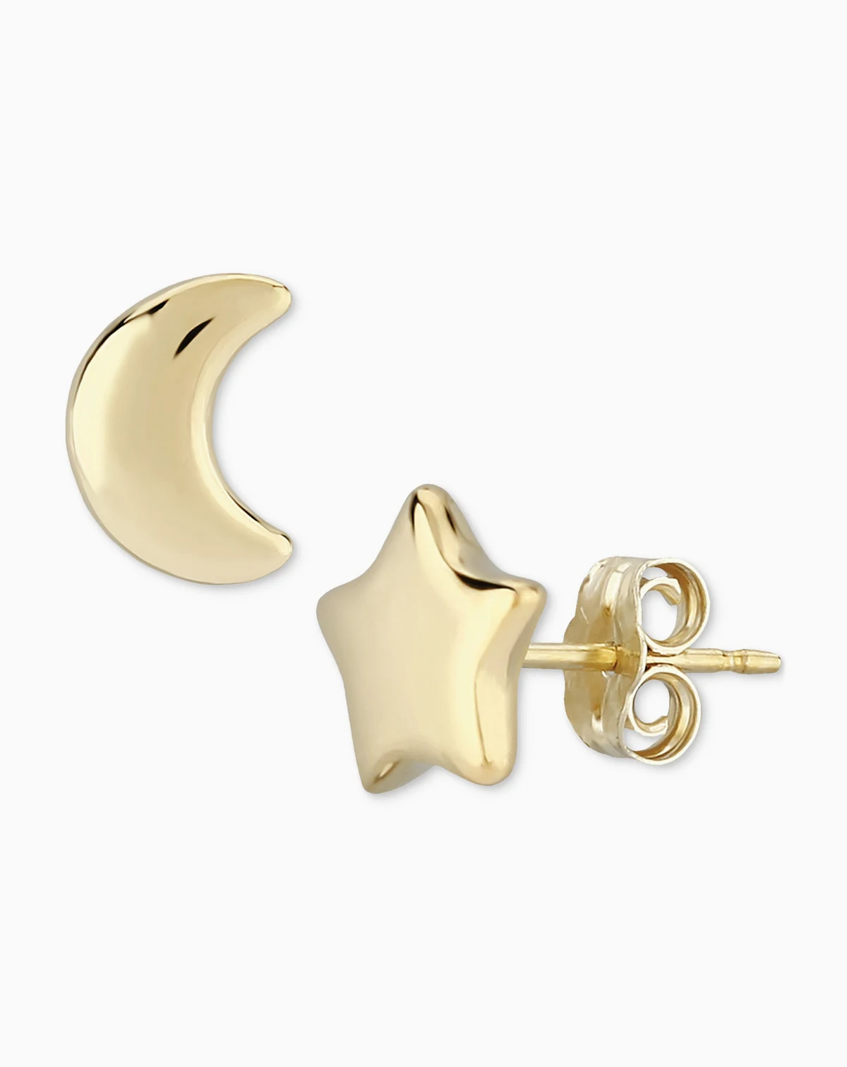 Star & Moon Stud Earrings Set in 14k Yellow Gold (8mm)