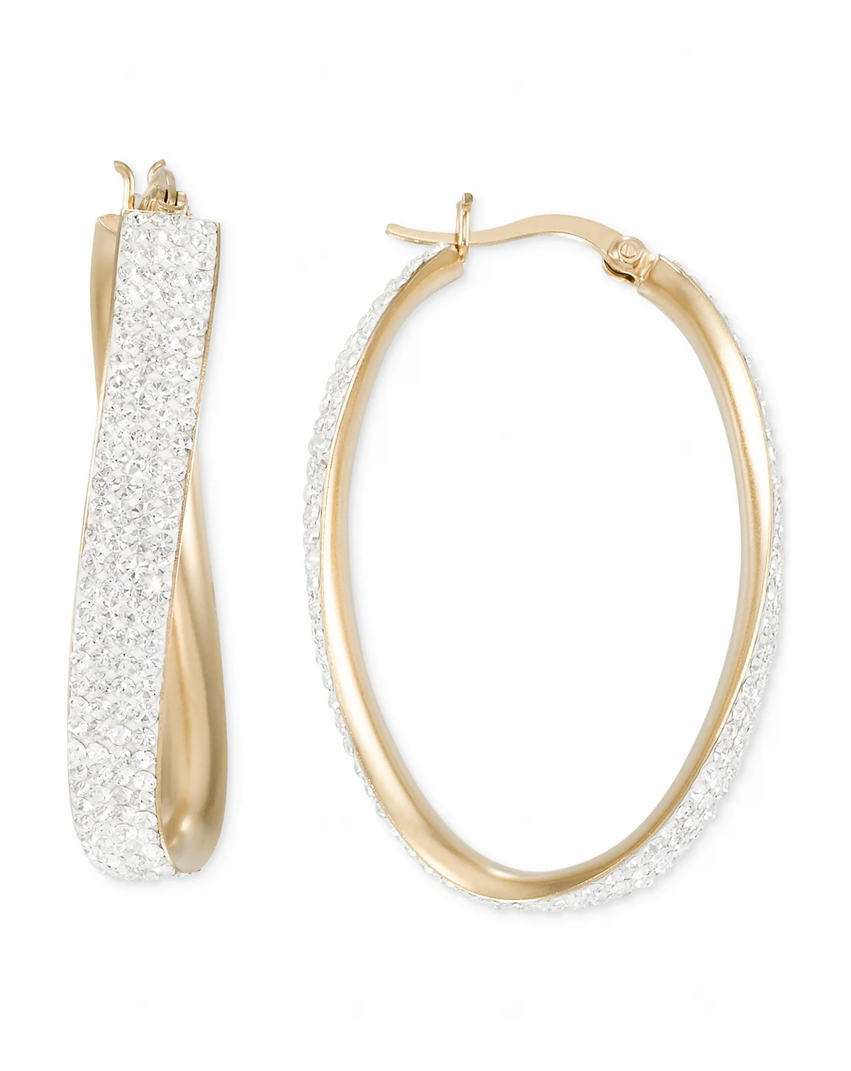 Crystal Pavé Wavy Oval Hoop Earrings