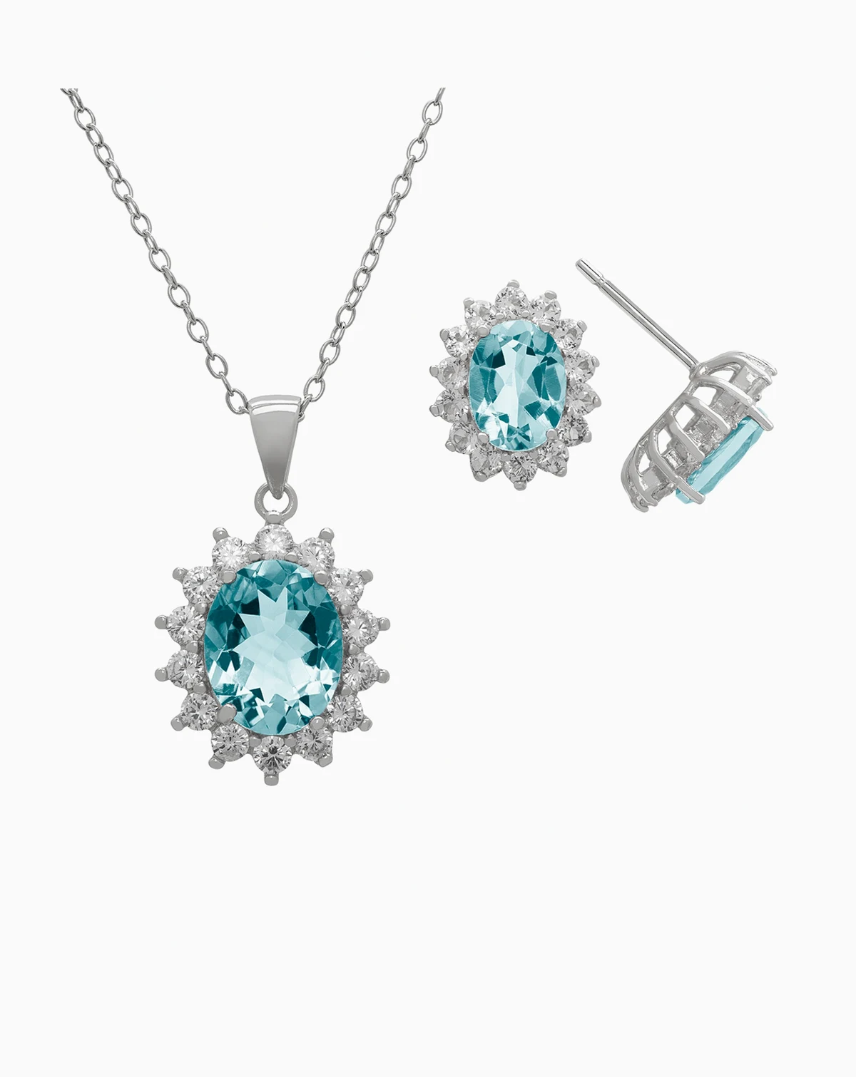 2-Piece Lab-Grown Aquamarine (4.45 ct. t.w.) & Lab-Grown White Sapphire (0.32 ct. t.w.) Pendant Necklace and Earrings Set in Sterling Silver