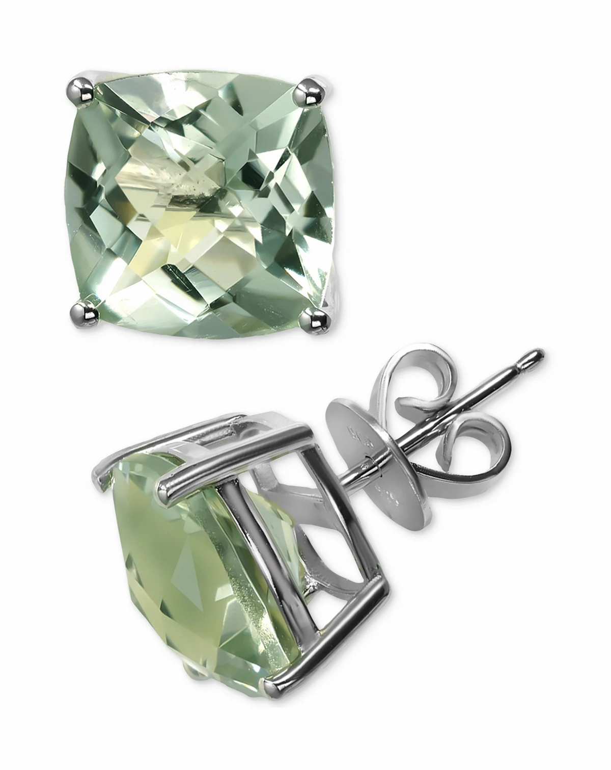 Green Amethyst Cushion Stud Earrings (7 ct. t.w.) in Sterling Silver