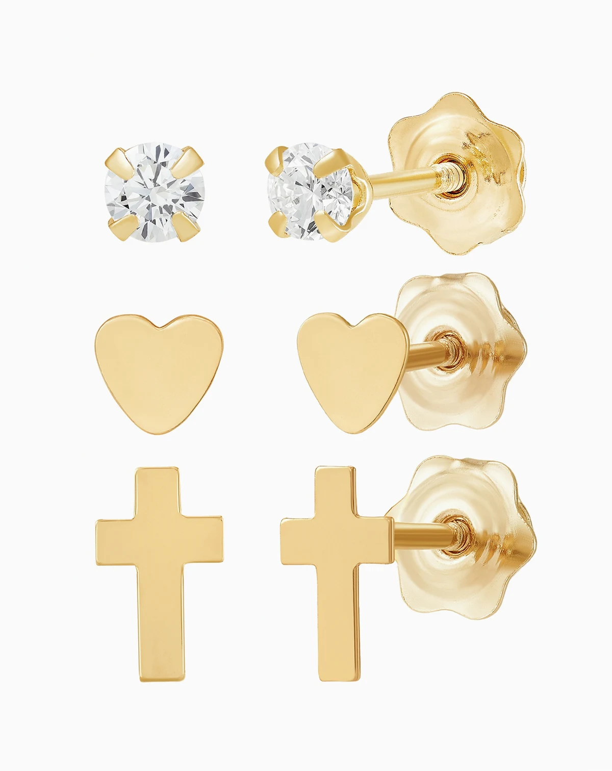 3-Piece Stud Earring Set in 10k Yellow Gold