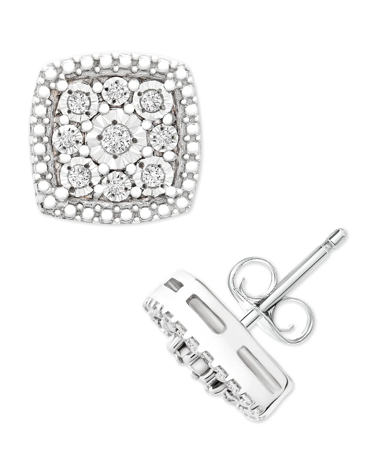 Diamond Cushion Cluster Stud Earrings (1/10 ct. t.w.) in Sterling Silver