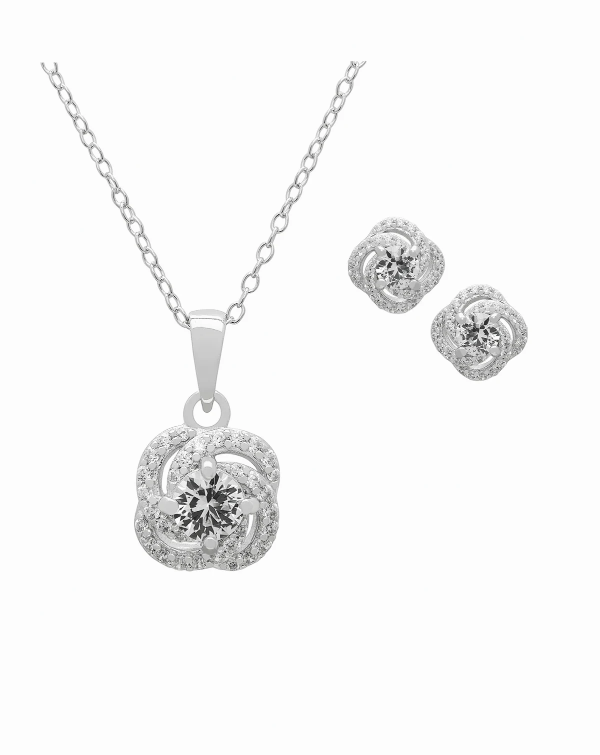 Lab Grown White Sapphire (2-3/4 ct. t.w.) Love Knot Pendant Necklace & Earrings in Sterling Silver, 2-Piece Set