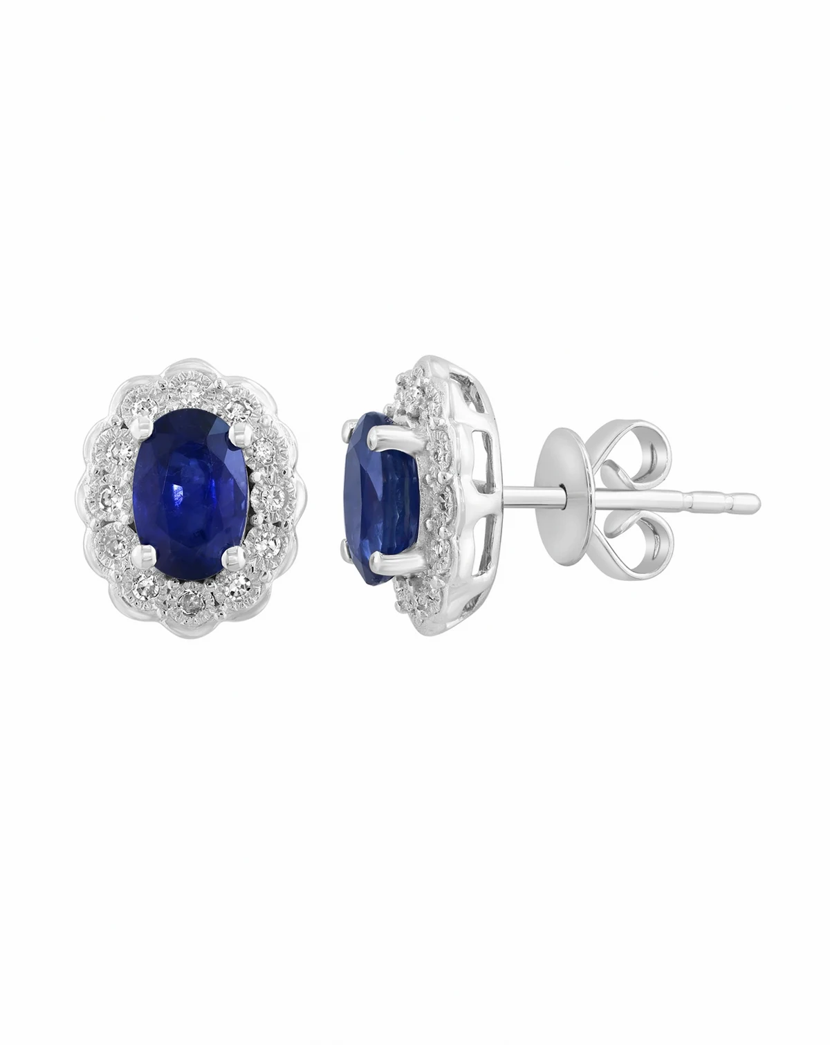 Sapphire (1-1/6 ct. t.w.) & Diamond (1/10 ct. t.w.) Earrings in 14k White Gold (Also Available in Ruby, Emerald)