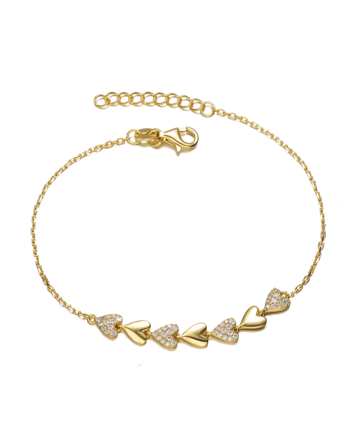 Dainty 14K Gold Plated CZ Pave Heart Stampato Thin Bracelet