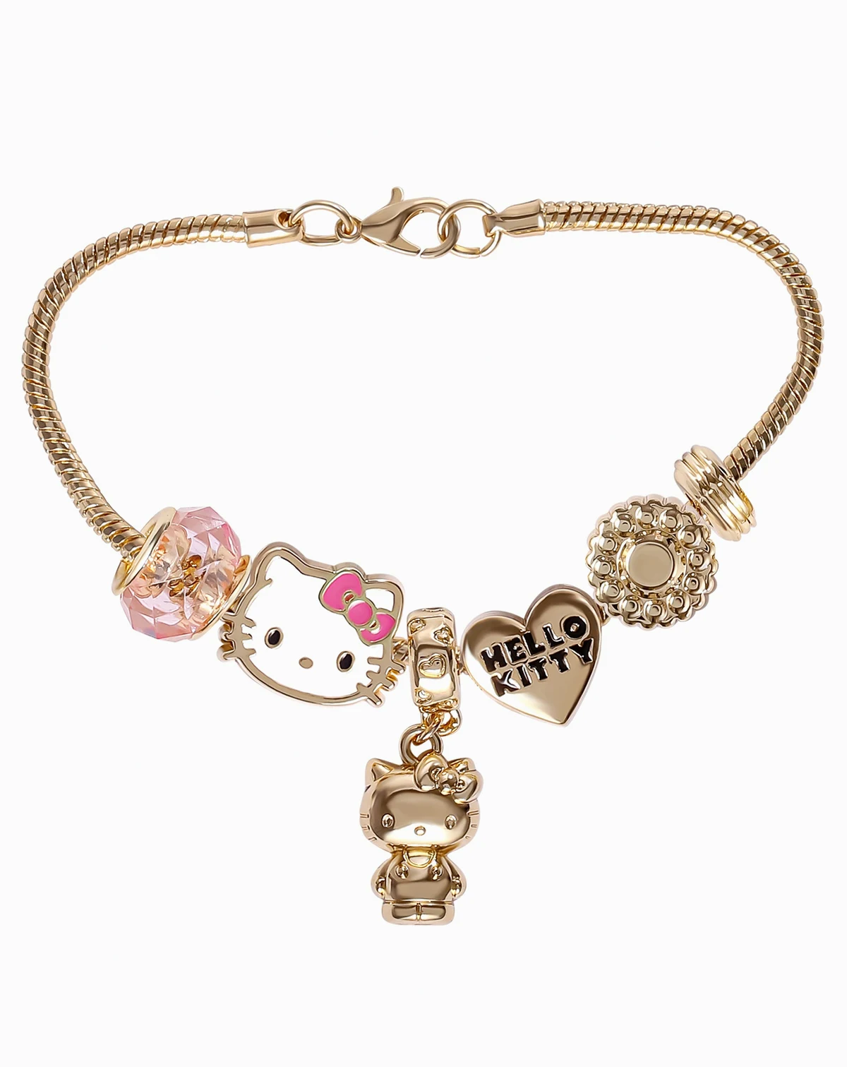 Sanrio 7'' Fashion Charm Bead Bracelet with Pink and Gold Tone Enamel Beads